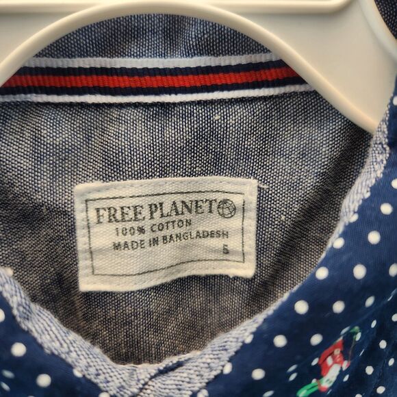 Free Planet Boy Long Sleeve Button Down Christmas Shirt Size 5 Santa Holiday EUC - Picture 3 of 6